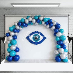 Aperturee - Aperturee Blue Balloon Arch Evil Eye Wall Photo Backdrop