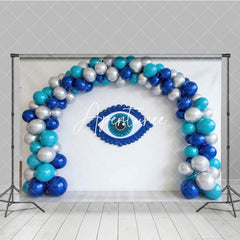 Aperturee - Aperturee Blue Balloon Arch Evil Eye Wall Photo Backdrop