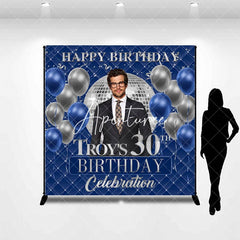 Aperturee - Aperturee Blue Balloon Custom Photo Name 30th Birthday Backdrop