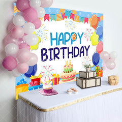 Aperturee - Aperturee Blue Balloon Gift Boxs Cake Birthday Backdrop