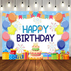 Aperturee - Aperturee Blue Balloon Gift Boxs Cake Birthday Backdrop