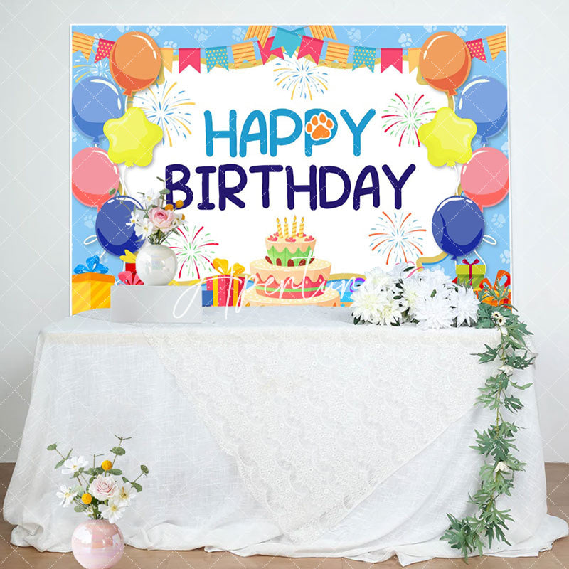 Aperturee - Aperturee Blue Balloon Gift Boxs Cake Birthday Backdrop