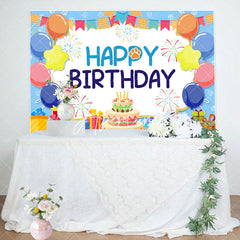 Aperturee - Aperturee Blue Balloon Gift Boxs Cake Birthday Backdrop