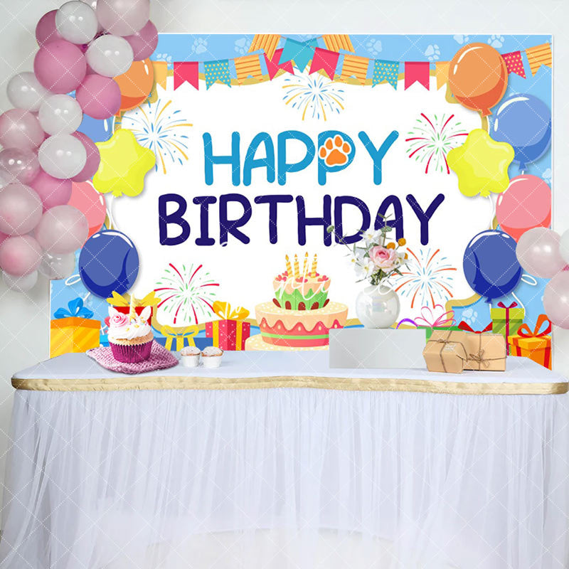 Aperturee - Aperturee Blue Balloon Gift Boxs Cake Birthday Backdrop