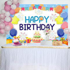 Aperturee - Aperturee Blue Balloon Gift Boxs Cake Birthday Backdrop