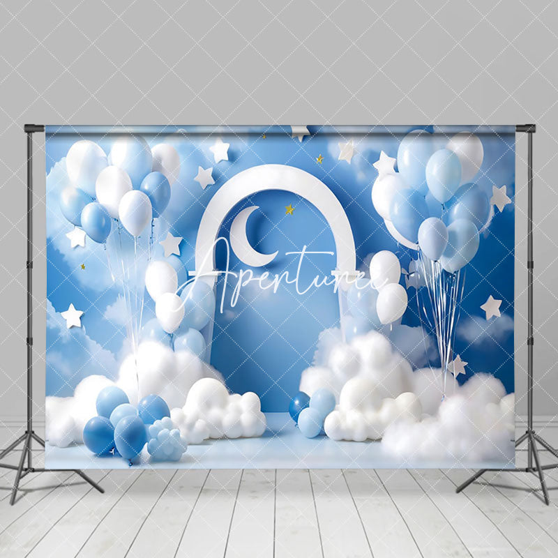 Aperturee - Aperturee Blue Balloons Birthday Cake Smash Photography Backdrop