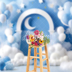 Aperturee - Aperturee Blue Balloons Birthday Cake Smash Photography Backdrop