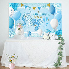 Aperturee - Aperturee Blue Balloons Floral Its A Boy Baby Shower Backdrop