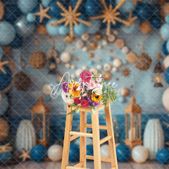 Aperturee - Aperturee Blue Balloons Shells Navigation Cake Smash Backdrop