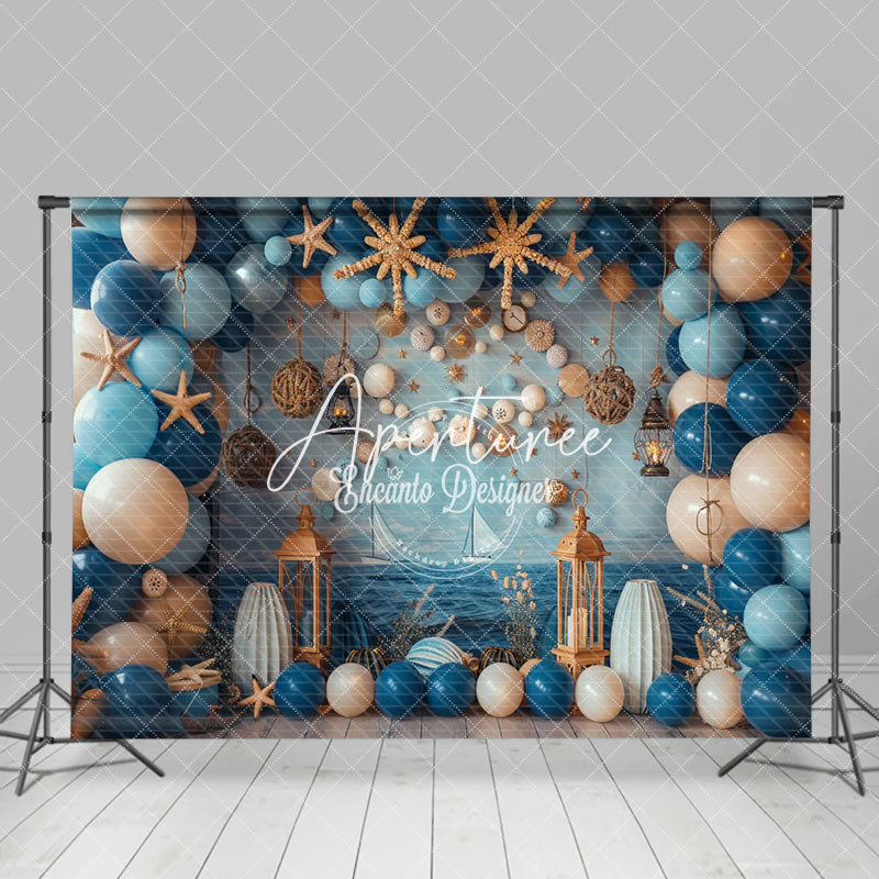 Aperturee - Aperturee Blue Balloons Shells Navigation Cake Smash Backdrop