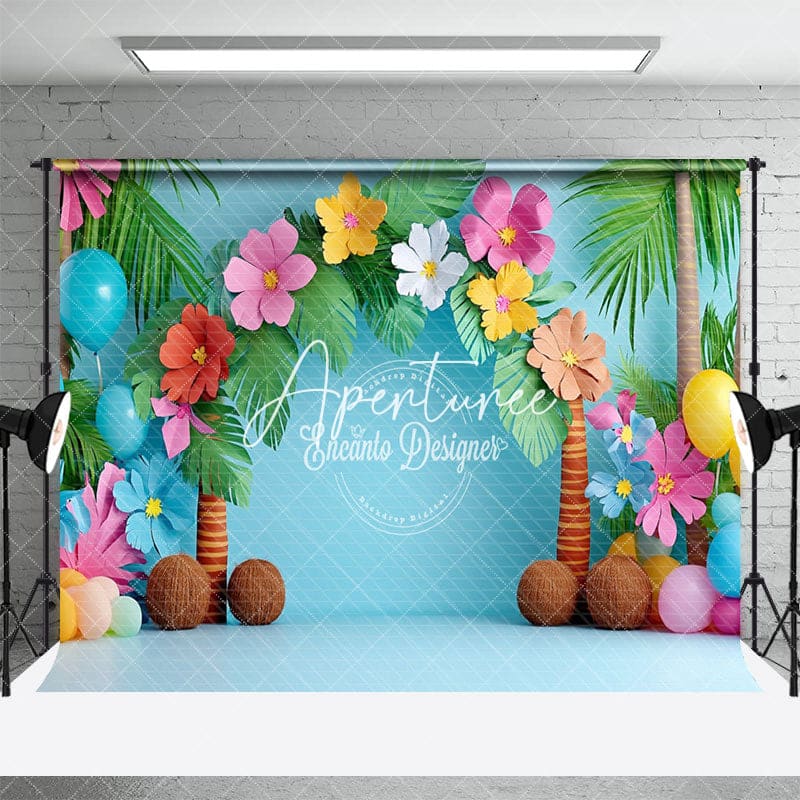 Aperturee - Aperturee Blue Beach Tropical Summer Photography Backdrop