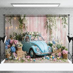 Aperturee - Aperturee Blue Beetle Car Eggs Flowers Easter Canto Backdrop