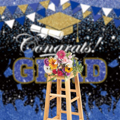 Aperturee - Aperturee Blue Black Glitter Bachelor Map Congrats Grad Backdrop