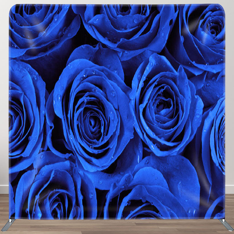 Aperturee - Aperturee Blue Blooming Dew Roses Valentines Day Backdrop Cover