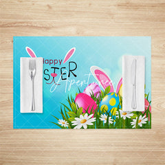 Aperturee - Aperturee Blue Bokeh Floral Bunny Easter Set Of 4 Placemats