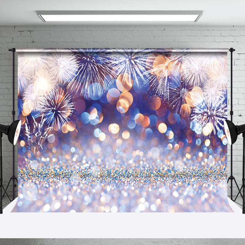 Aperturee - Aperturee Blue Bokeh Silver New Year Party Decor Backdrop