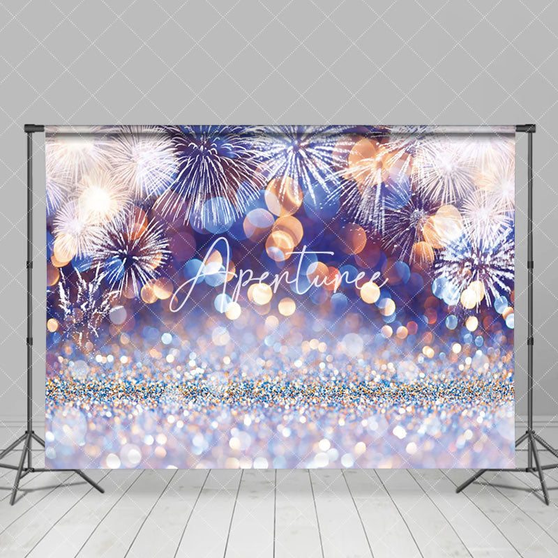 Aperturee - Aperturee Blue Bokeh Silver New Year Party Decor Backdrop