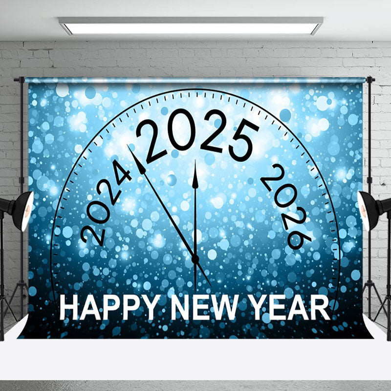 Aperturee - Aperturee Blue Bubble Bokeh 2025 Clock Happy New Year Backdrop