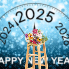 Aperturee - Aperturee Blue Bubble Bokeh 2025 Clock Happy New Year Backdrop