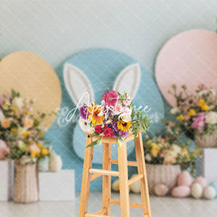 Aperturee - Aperturee Blue Bunny Ear Floral Eggs Easter Photo Backdrop