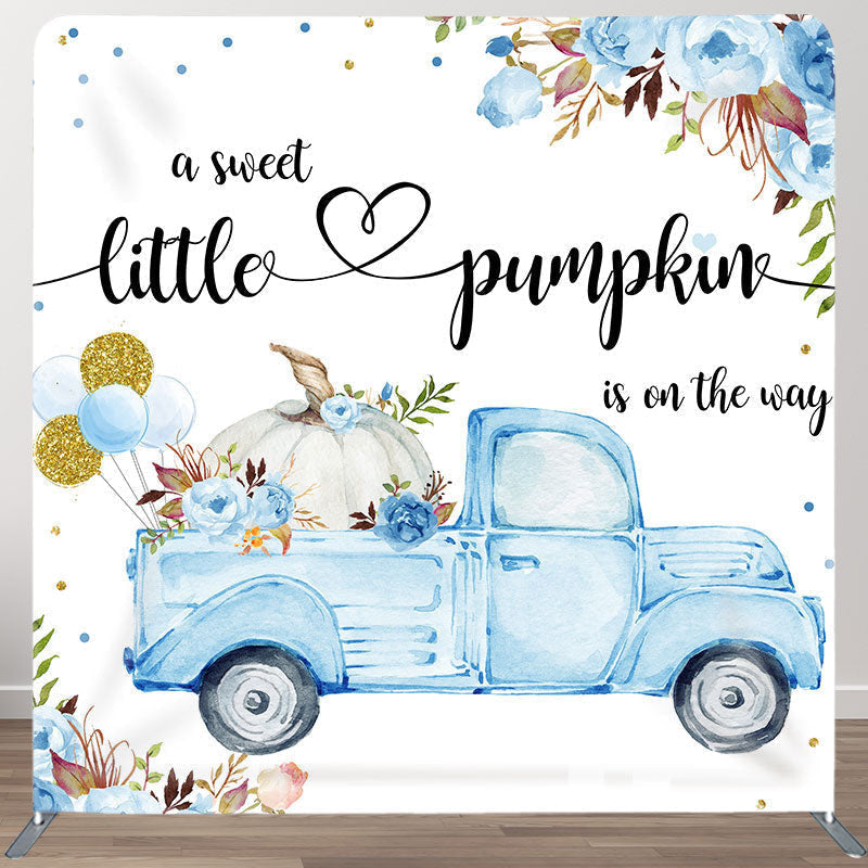 Aperturee - Aperturee Blue Car Flower Fabric Backdrop Cover for Baby Shower