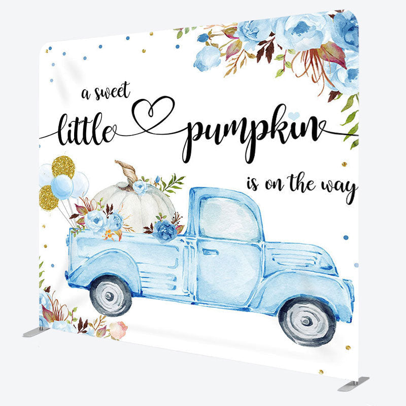 Aperturee - Aperturee Blue Car Pumpkin Fabric Backdrop Cover for Baby Shower