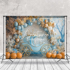 Aperturee - Aperturee Blue Carriage Floral Pumpkin Cake Smash Backdrop