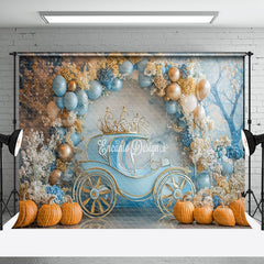 Aperturee - Aperturee Blue Carriage Floral Pumpkin Cake Smash Backdrop