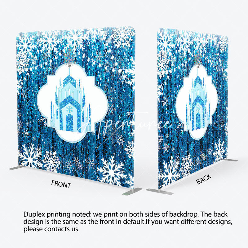 Aperturee - Aperturee Blue Castle Snowflake Pillow Cover Christmas Backdrop