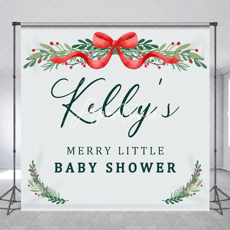 Aperturee - Aperturee Blue Christmas Vibe Custom Name Baby Shower Backdrop