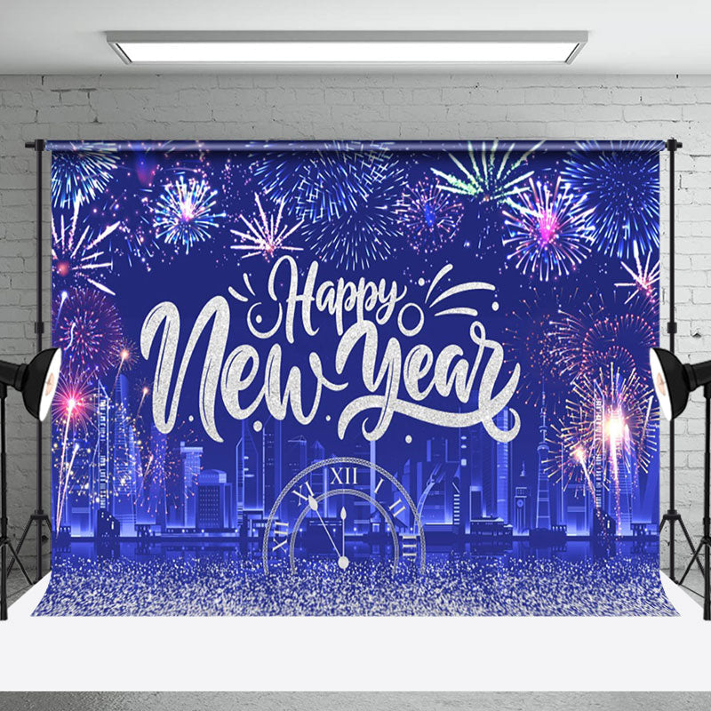 Aperturee - Aperturee Blue City Scenery Countdown New Year Party Backdrop