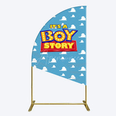 Aperturee - Aperturee Blue Cloud Its A Boy Story Baby Shower Half Moon Arch Backdrop
