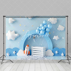 Aperturee - Aperturee Blue Cloud Sky Balloons Rocket Cake Smash Backdrop