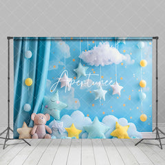 Aperturee - Aperturee Blue Cloud Sky Curtain Bear Star Cake Smash Backdrop