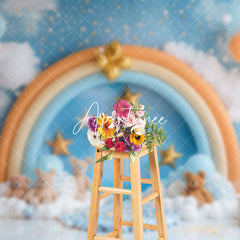 Aperturee - Aperturee Blue Cloud Wall Rainbow Arch Bear Cake Smash Backdrop