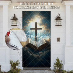 Aperturee - Aperturee Blue Clouds Sunlight Cross Bible Easter Door Cover