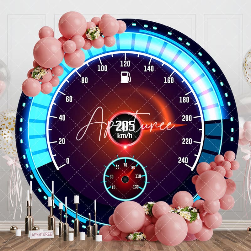 Aperturee - Aperturee Blue Cool Racing Speedometer Round Birthday Backdrop