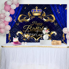 Aperturee - Aperturee Blue Curtain Royal Crown Ribbons Birthday Backdrop