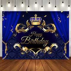 Aperturee - Aperturee Blue Curtain Royal Crown Ribbons Birthday Backdrop