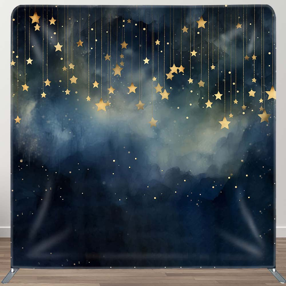 Aperturee - Aperturee Blue Dark Foggy Night Gold Starry Square Backdrop