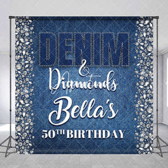 Aperturee - Aperturee Blue Denim Diamonds Custom Name 50th Birthday Backdrop