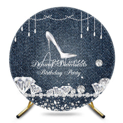 Aperturee - Aperturee Blue Denim Diamonds Round Birthday Party Backdrop