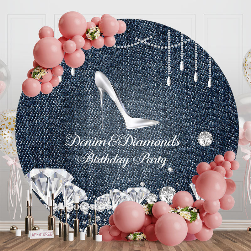 Aperturee - Aperturee Blue Denim Diamonds Round Birthday Party Backdrop