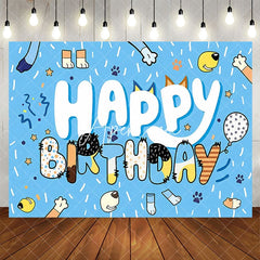 Aperturee - Aperturee Blue Dogs Pet Ribbons Cartoon Happy Birthday Backdrop