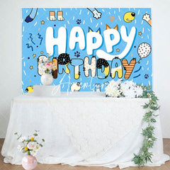 Aperturee - Aperturee Blue Dogs Pet Ribbons Cartoon Happy Birthday Backdrop