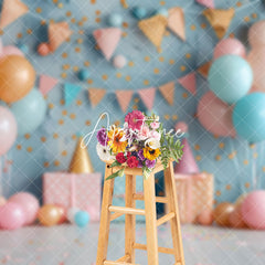 Aperturee - Aperturee Blue Dots Wall Balloons Gift Box Cake Smash Backdrop