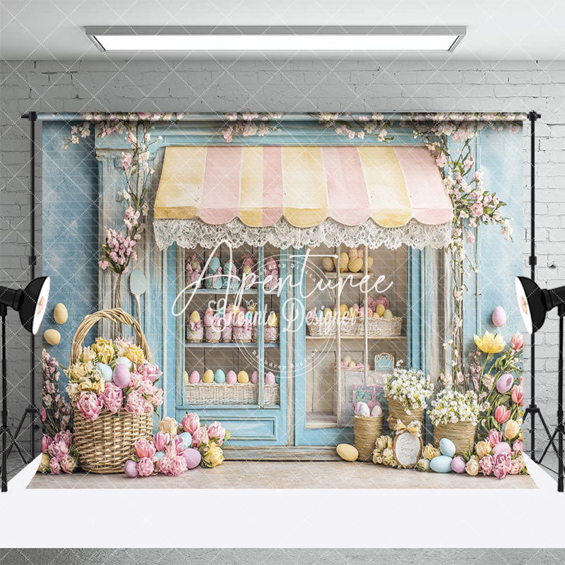 Aperturee - Aperturee Blue Egg Boutique Colorful Floral Easter Backdrop