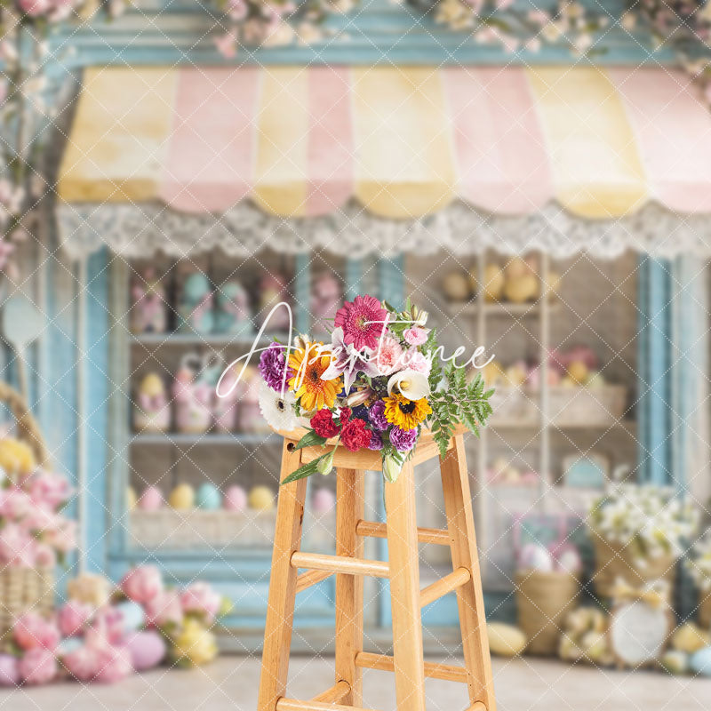 Aperturee - Aperturee Blue Egg Boutique Colorful Floral Easter Backdrop