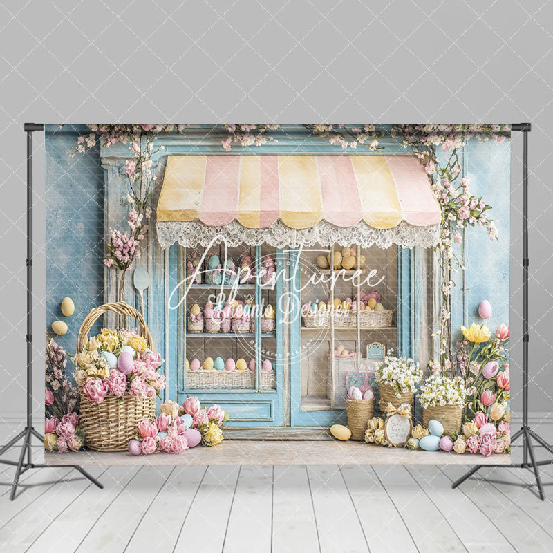 Aperturee - Aperturee Blue Egg Boutique Colorful Floral Easter Backdrop