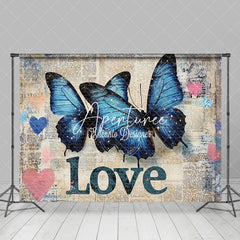 Aperturee - Aperturee Blue Elegant Butterfly Retro Newspaper Backdrop